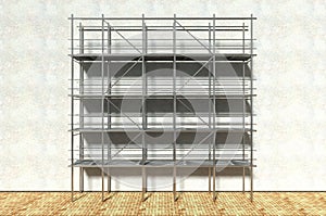 3d scaffolding and renovated wall