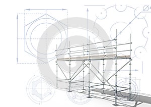 3D scaffolding with white background with cogs