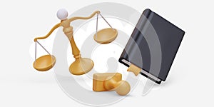 3D scales, seal, legal collection. Legal concept in cartoon style