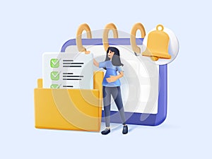 3D schedule management concept vector illustration with characters. Time management, planning, and organization of tasks