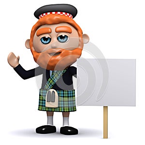 3d Scotsman with placard