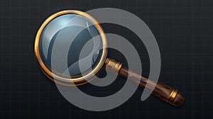 3D scrutiny object with magnification vision to detect, research, and spy on target. Isolated magnifying glass icon for