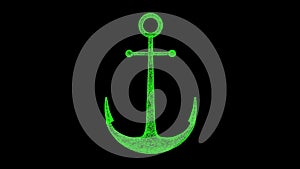 3D Sea anchor on black bg. Nautical concept. Advertising of shipyard, sea cruise, travel company, tourist voyage. For