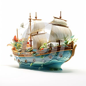 3d Seaclusion Boat: Detailed Plastic Ice Cream Ship On White Background