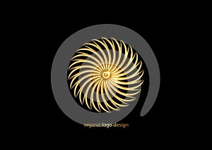3D seashell nautilus, gold logo. Golden luxury Object with smooth shape. Can be used for advertising, marketing, presentation