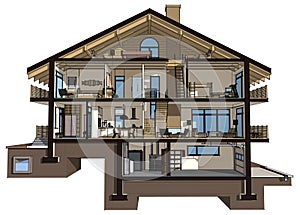 3d section of a country house