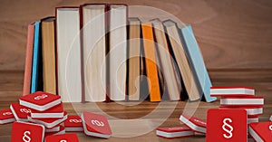 3D Section symbol icons and row of books