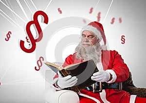 3D Section symbol icons and Santa with book at Christmas