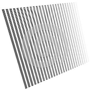 3d segmented, dashed lines geometric pattern. Vanish, diminish strips in perspective. Irregular stripes