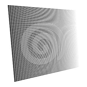 3d segmented, dashed lines geometric pattern. Vanish, diminish strips in perspective. Irregular stripes