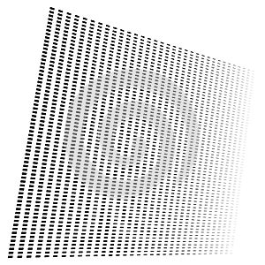 3d segmented, dashed lines geometric pattern. Vanish, diminish strips in perspective. Irregular stripes