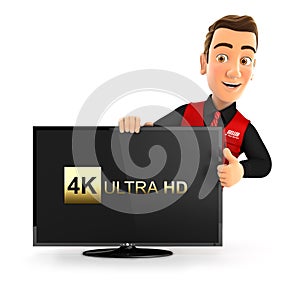 3d seller with 4K ultra HD television and thumb up