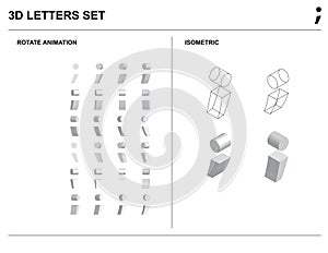 3d Semicolon sign Alphabet Letters Set Animate Isometric Wireframe Vector