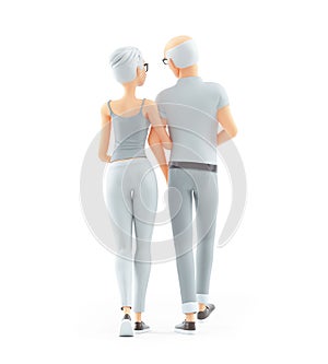 3d senior couple walking away