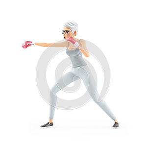 3d senior woman boxing workout