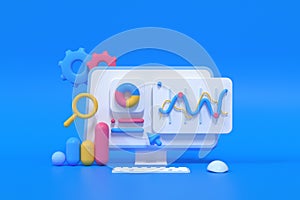 3D SEO Optimization, web analytics and seo marketing concept. 3d render illustration