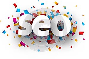 3d seo sign letters on confetti background