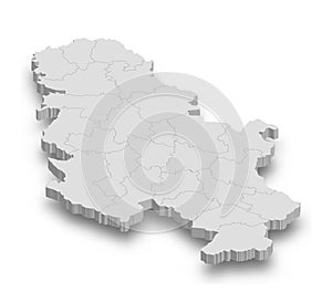 3d Serbia white map with regions isolated