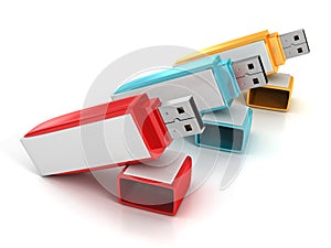 3d Set of colorful USB flash drives sticks