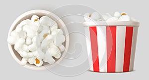 3D set of full popcorn bucket top and side view