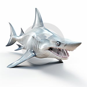 3d Shark On White Background: Liquid Metal Style Rendering