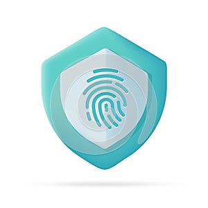 3d shield finger scanner icon. Security concept. Password. Money protection from crooks. 3d illustration