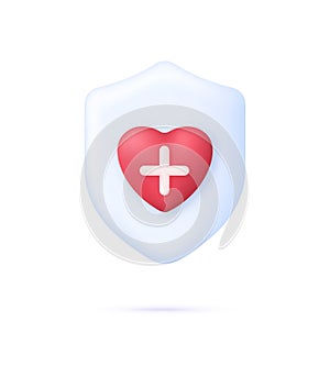 3D Shield and Heart with plus sign.