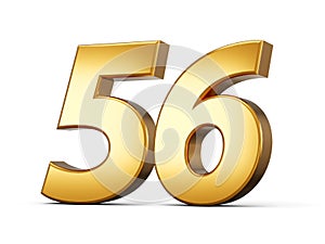 3d Shiny Gold Number 56, Fifty Six 3d Gold Number Isolated On White Background, 3d illustration