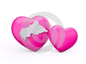 3d Shiny Pink Hearts With 3d White Map Of Central African On White Background, 3d illustration