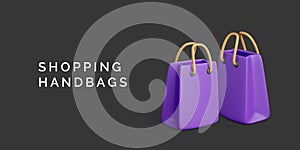 3d shopping bag. Purple paper shop bags commercial banner