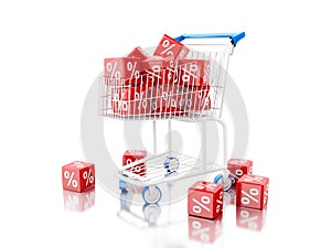 3d Shopping cart with discount cubes.