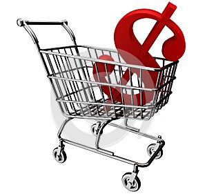 3D shopping cart with the dollar symbol