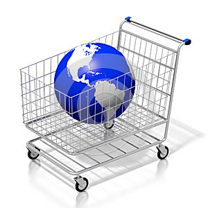 3D shopping cart/ Earth - on-line shopping concept