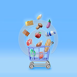 3D Shopping Cart with Fresh Products