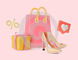 3d Shopping Clothing Concept Background Cartoon Design Style. Vector