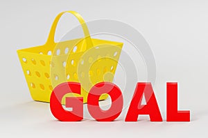 3d sign Goal near a grocery basket Simple minimalism concept.