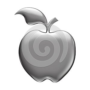3D Silver Apple Isolated on a White Background