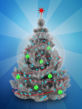3d silver Christmas tree over blue
