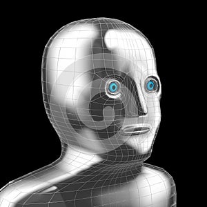 3D silver geometrical head - robot concept