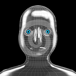 3D silver geometrical head - robot concept