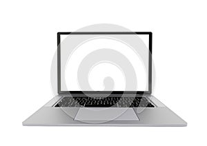 3D Silver laptop isolated, modern computer with empty screen, isolated on white background