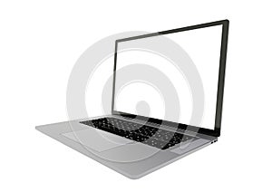 3D Silver laptop side view with white screen isolated on white background