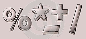 3D silver mathematics signs