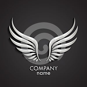 3d silver metal shuny wings logo