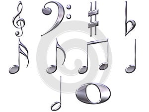 3D Silver Music Notes