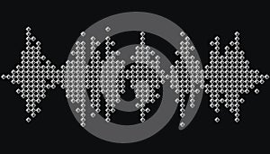 3D Silver music wave logo. Audio monochrome mosaic banner