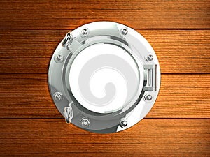 3d Silver porthole in wooden hull