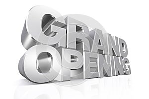 3D silver text grand opening.