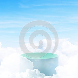 3d simple product podium psd with clouds on blue background