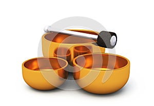 3D Singing bowls gold on white 05